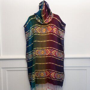 Nare Moda Boho Hooded Poncho One Size Fringe Tribal Rainbow Unisex Layer